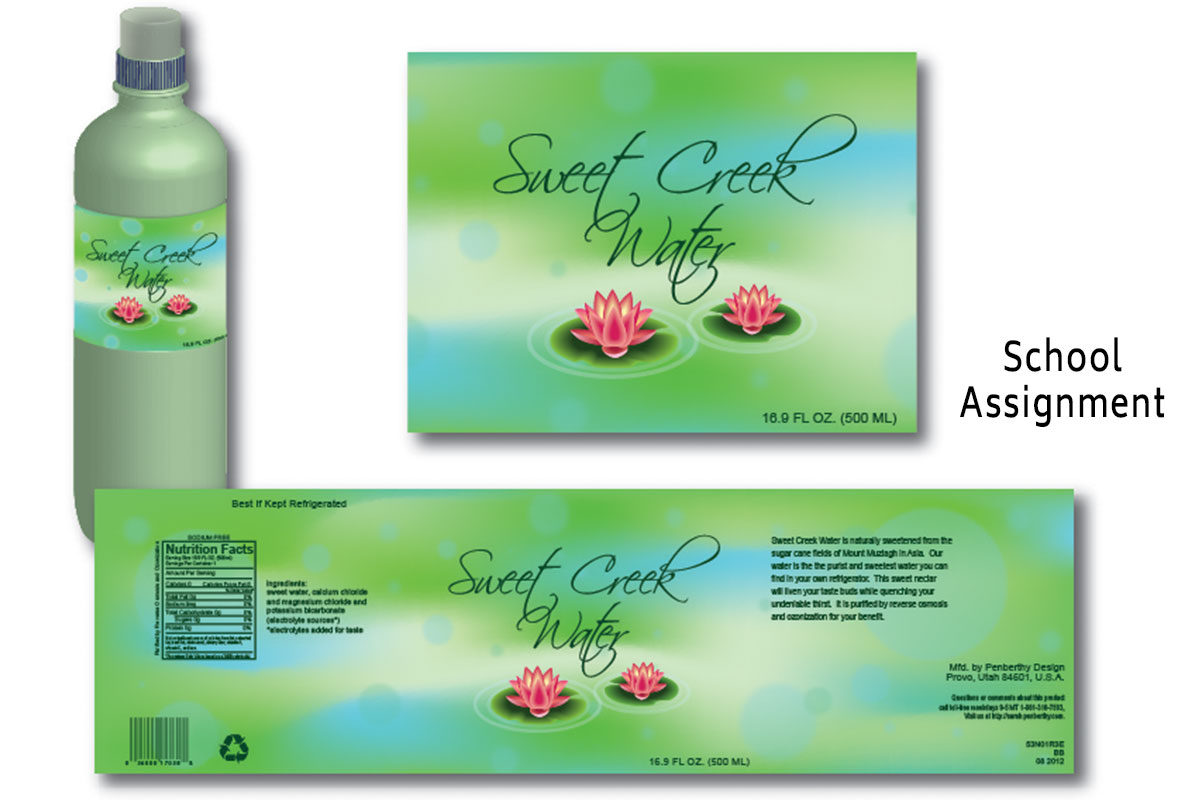 Sweet Creek Water Label Design/School Assignment